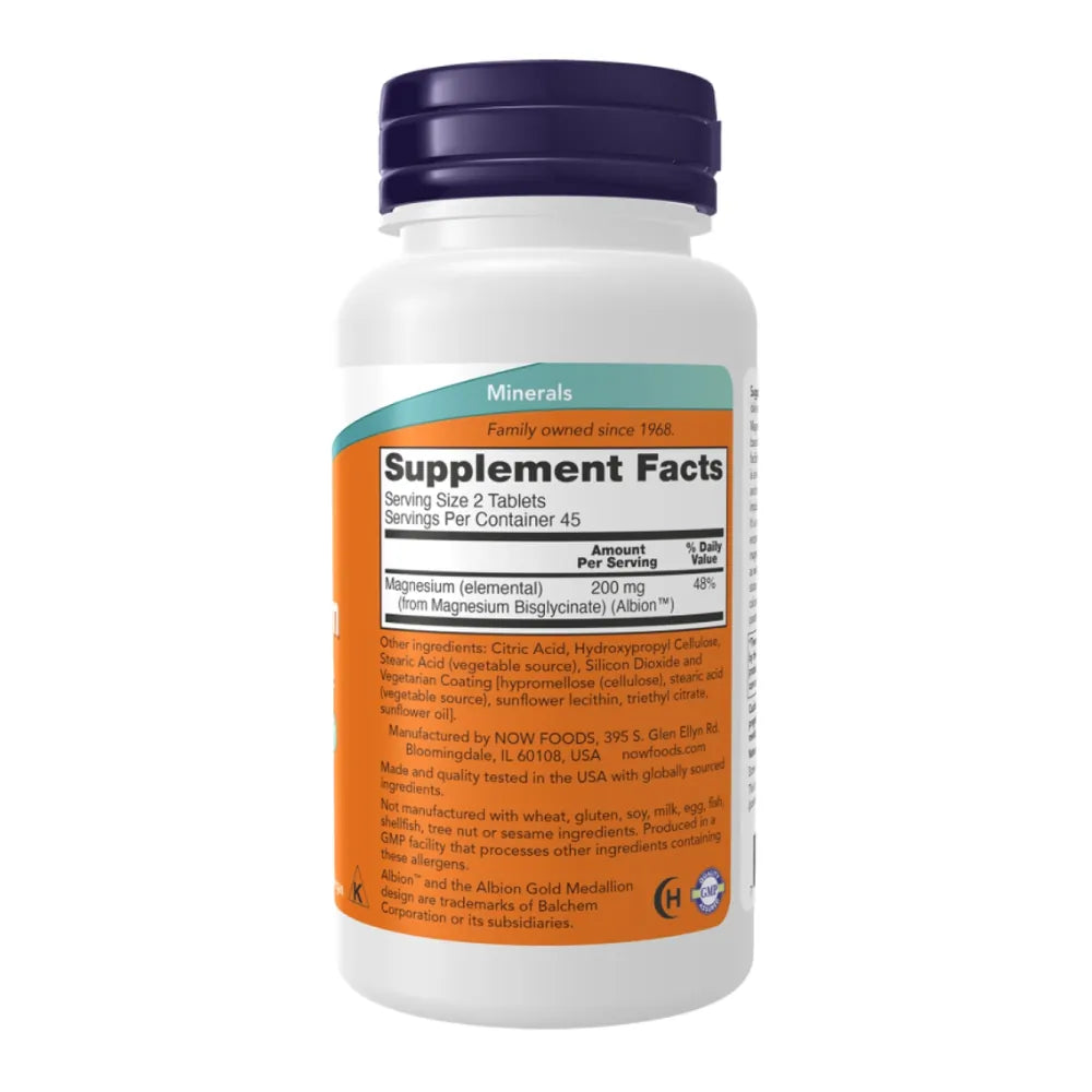 Diglicynian Magnezu NOW Foods 180 tabletek – tabela wartości odżywczych