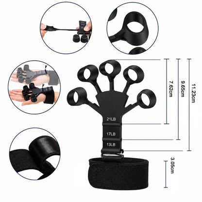 Wymiary Finger Gripper Regulowany oraz regulacja oporu i pasek zapinany na rzep
