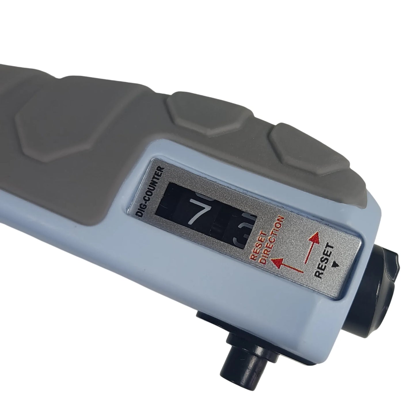 Zbliżenie na mechaniczny licznik powtórzeń w niebieskim Ordovit Hand Gripper 5–200 kg