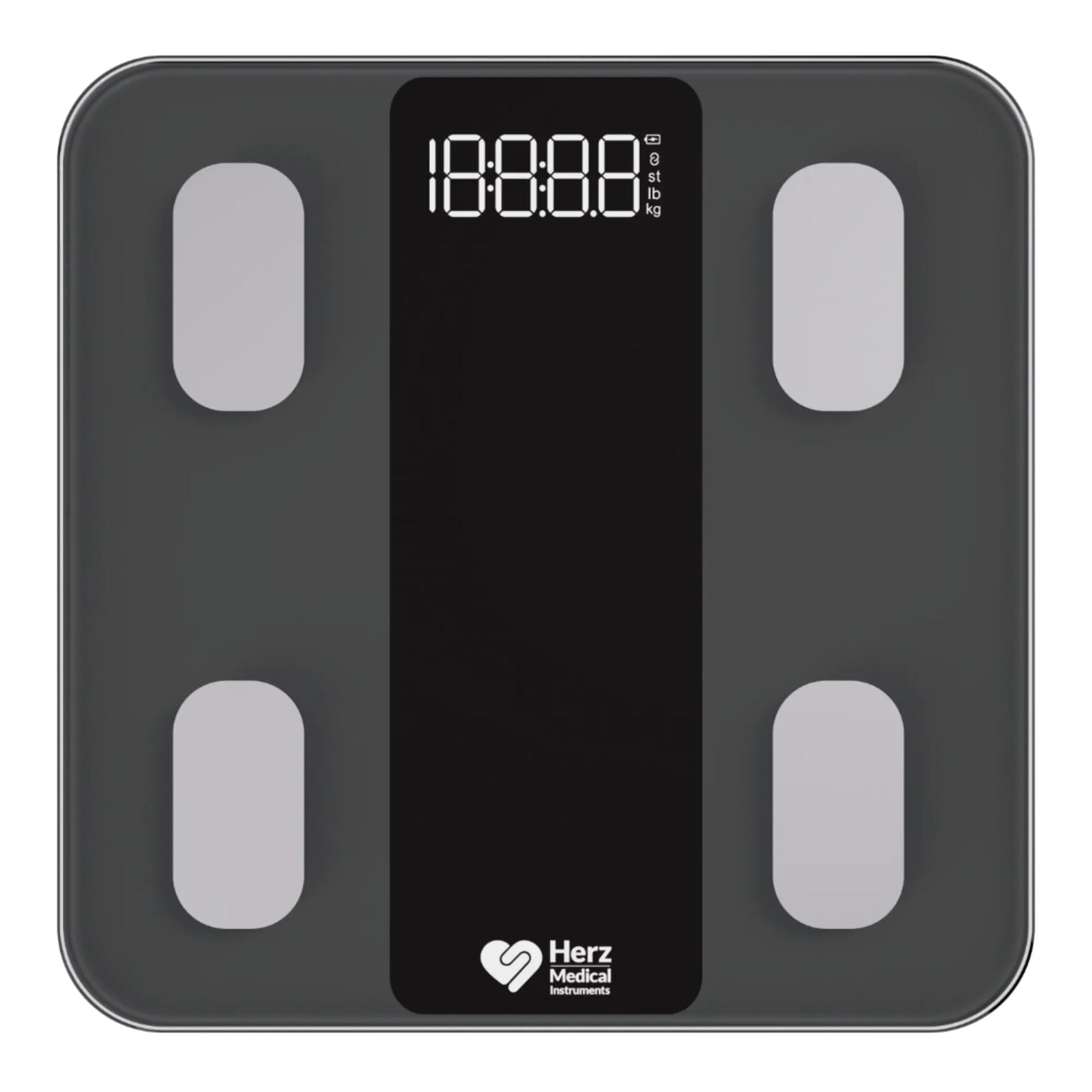 Czarna inteligentna waga elektroniczna Herz Medical do pomiaru masy ciała, BMI i tkanki tłuszczowej