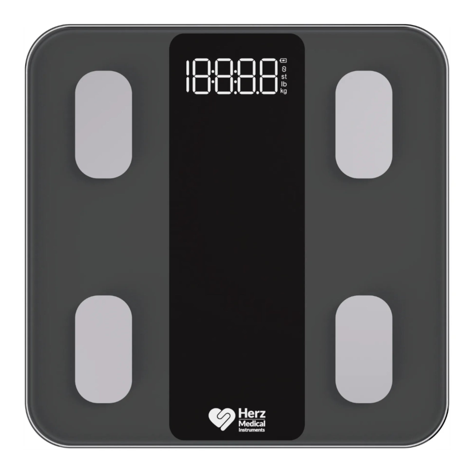 Czarna inteligentna waga elektroniczna Herz Medical do pomiaru masy ciała, BMI i tkanki tłuszczowej