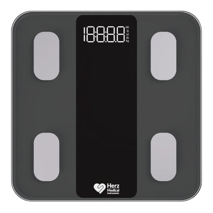 Czarna inteligentna waga elektroniczna Herz Medical do pomiaru masy ciała, BMI i tkanki tłuszczowej